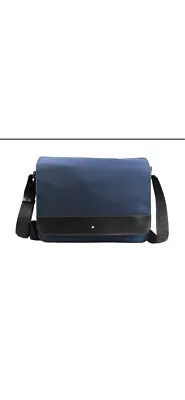 Montblanc Nightflight Messenger Shoulder Bag Blue Black Leather & Canvas 116783 • $200