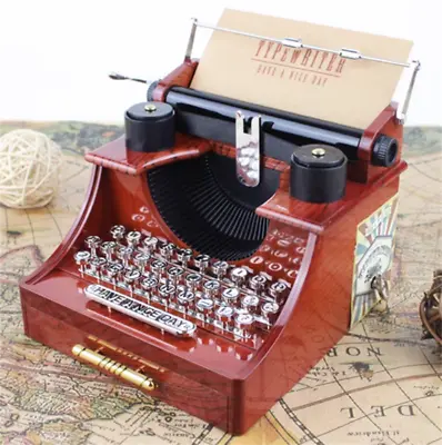 Vintage Imitation Wood Typewriter Music Box Children Pendant Birthday Gift  • $32.72