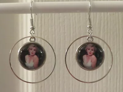 Beautiful Marilyn Monroe Glass Cabochon Hoop Earrings • $9.99