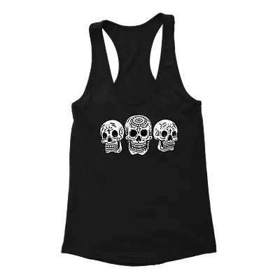 Women's 3 White Skulls Shirt Sugar Skull Day Of Dead Dia Muertos Mexican Tank • $18.49