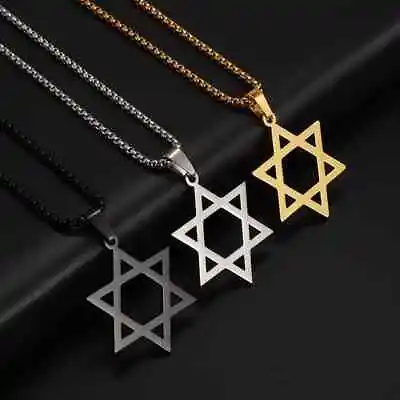 Men's Fashion Jewish Star Of David Gold Silver Black Pendant Necklace 488 • $11.66