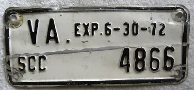 1972 Virginia VA. SCC #4866 License Plate • $7.99