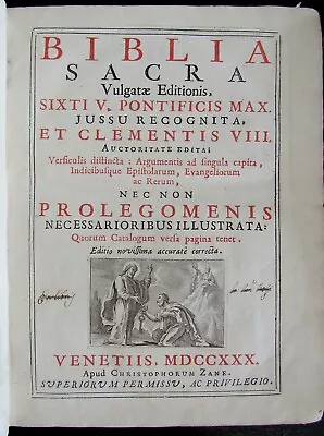 1730 BIBLIA In LATIN VELLUM BOUND 2 VOLUMES PRINTED IN VENICE ANTIQUE HOLY BIBLE • $649.99