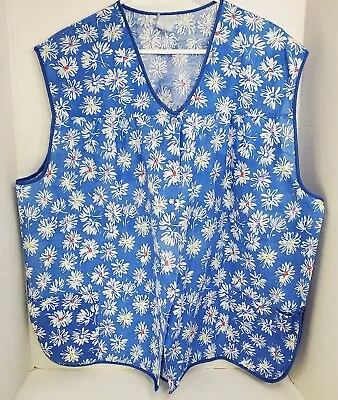 Vintage Cobblers Smock Apron Blue All Over Floral Daisies Pearl Snap Pocket • $18