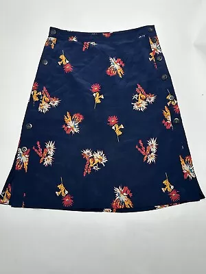 MADEWELL Silk A-Line Skirt Navy Floral Size 6 Side Buttons Below Knee FLAW! • $17.95