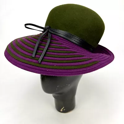 Vintage MARZI Firenze Italy RABBIT HAIR HAT Green Purple Handmade NEIMAN MARCUS • $399.99