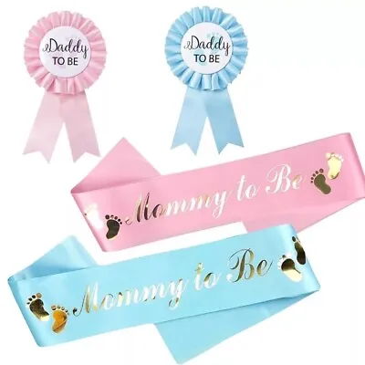 Daddy To Be Mommy To Be Badge Sash Pink Blue Set BABY SHOWER Surprise Party • £6.99