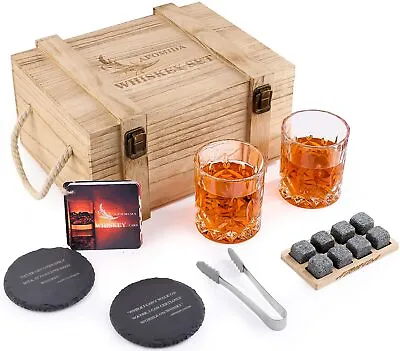 Whisky Stones And Glasses Set Gift For Men Pack Of 2 Whiskey Glasses 10 Oz ... • $34.58