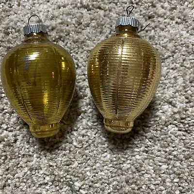 Vintage Shiny Brite Ribbed Chinese Lantern Glass Christmas Ornaments Gold • $26