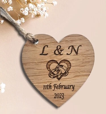 £2 • Buy Personalised Wooden Oak Heart Wedding Favours Engraved Rustic Table Decorations 