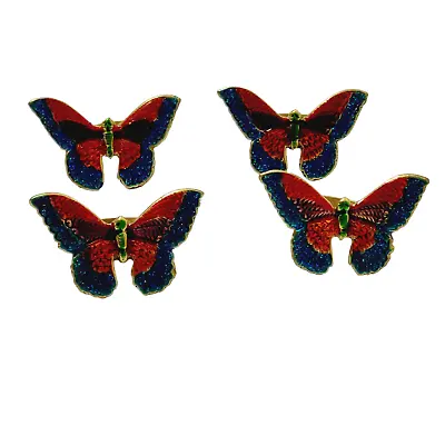 £17.32 • Buy Butterfly Napkin Rings 4 Piece Set Painted Brass Colorful Dining