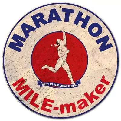 Marathon Mile Maker 14  Round Heavy Duty Usa Made Metal Gas Advertising Sign • $72