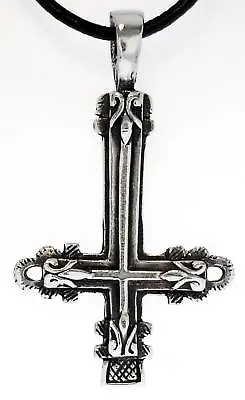INVERTED ST PETERS CROSS Silver Pewter Pendant Leather • £3.84