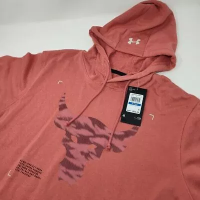 New Under Armour Project Rock Short Sleeve Hoodie Mens XL Brahma Bull Terry Rose • $50