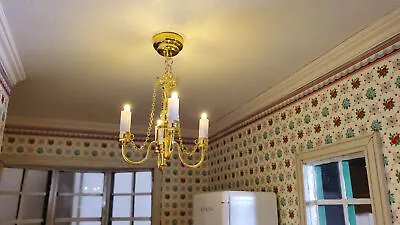 Dollhouse Battery Light 4 Arm Chandelier With Chains 1:12 Scale Miniature • $29.99