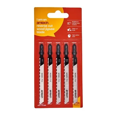 5 Pack Jigsaw Wood Reverse Blades Set Blade Cutting Amtech Bosch Makita M1603 • £3.25