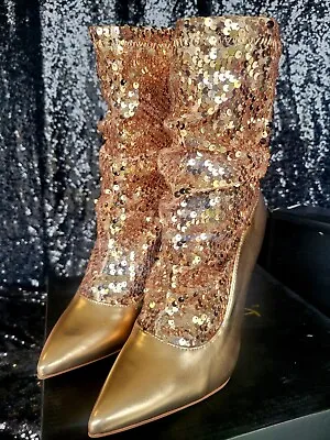 New Liliana Women’s RoseGold  Sequin Stiletto Heels Bootie Boots  Size 8910 • $15.99