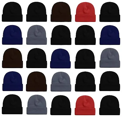 25 Pack Winter Beanie Hats Unisex Thermal Toboggan Cold Weather Skully Caps • $33.99