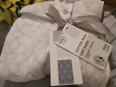 £16 • Buy M&S Hand Towel Set X 2 Pure Cotton Gift Pack With Ribbon White & Grey New