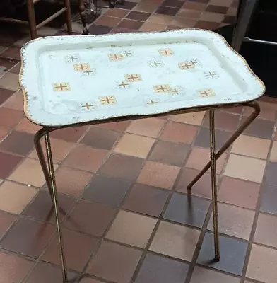 Vintage MCM Magic Starburst White And Gold Metal TV Tray Stand • $22