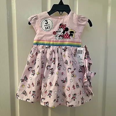 Disney Parks Minnie Mouse Rainbow 3-Piece Dress Set Pink Girl Size 12 Months NWT • $29.99