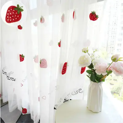 $364.31 • Buy Cute Strawberry Tulle Curtains For Girl Kid Room Curtain White Embroidered Sheer