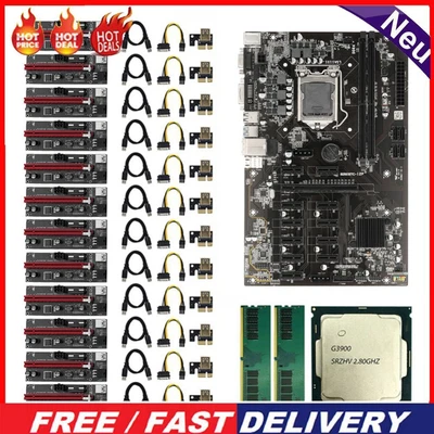 ETH-B250 BTC Mining Miner Motherboard+G3900 CPU+2xDDR4 8G Memory+12x009S Adapter • $220.65