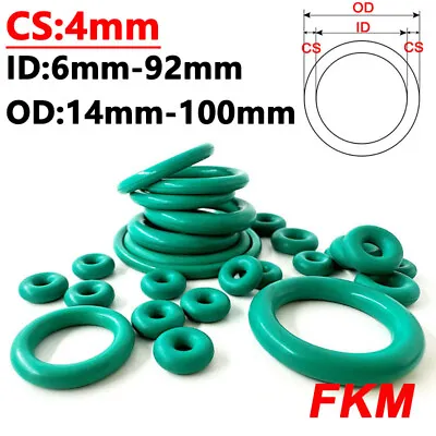 O-Ring FKM Fluorine Rubber Sealing CS 4mm ID 6-92mm OD 14-100mm High Temp O Ring • £2.17
