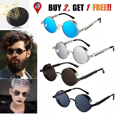 Retro Round Polarized Sunglasses Vintage Gothic Steampunk Glasses Men Women USA • $8.54