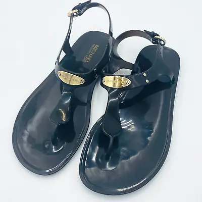 MICHAEL KORS Jelly Thong TStrap Sandal MK Logo Plate PVC Women's Size 8? • $27.99