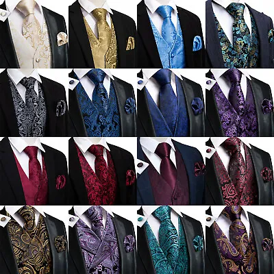 $20.99 • Buy Mens Purple Red Blue Paisley Silk Vest Classic Tuxedo Dress Suit Formal Top