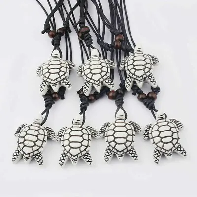 12Pcs White Faux Yak Bone Sea Turtle Pendant Necklace Adjustable • $11.99