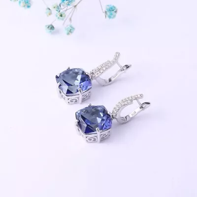 Natural Iolite Blue Mystic Quartz Gemstone 925 Sterling Silver Drop Earrings • $75.23