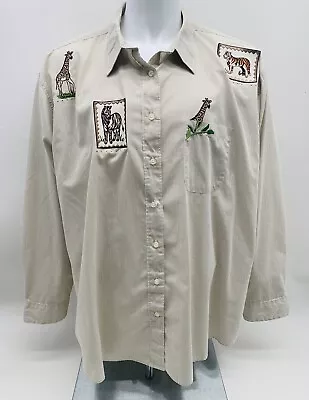 P.G.B. Men's Long Sleeve Shirt Animals Logo Beige Size 2X  Preowned • $14.95