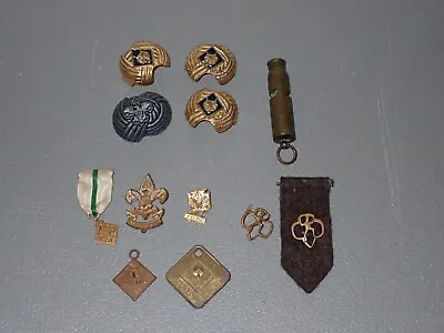 Vintage Boy Scouts Whistle Neckerchiefs Medals Pins BSA Lot • $30