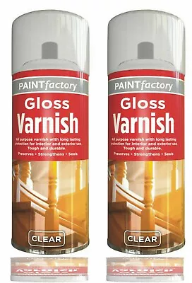 New 2x Clear Gloss Varnish Spray All Purpose Exterior Interior Aerosol Can 250ml • £7.45