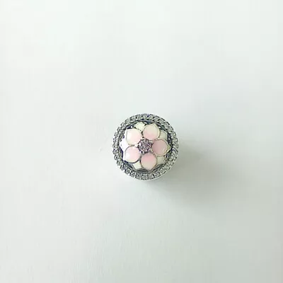 CZ Pandora Charm Magnolia Bloom Pale Cerise S925 Enamel Pink • £22