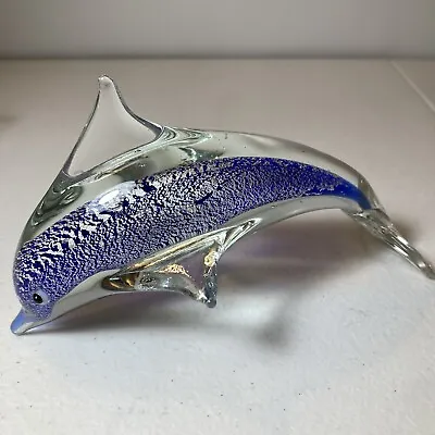 Murano Italian Art Glass Dolphin Blue And Silver Fleck • $24