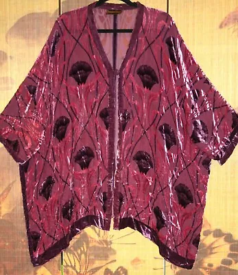 HAMPSTEAD BAZAAR Stunning Silk Velvet Devore Kimono 76 CH Pink & Purple ART DECO • £58.70