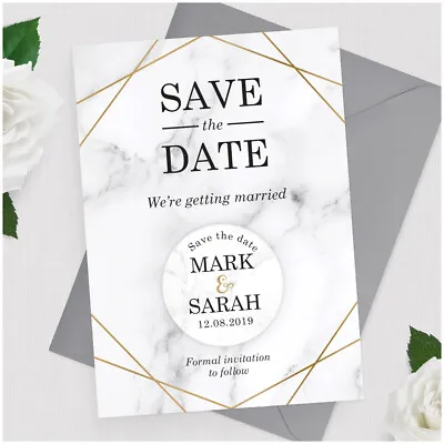 Gold Marble PERSONALISED Geometric Wedding Save The Date Cards Fridge Magnets • £119.95