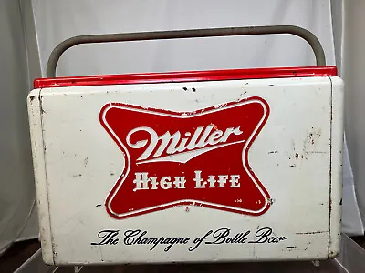 Stylish Miller High Life Beer Metal Beach Cooler Cream/Red Vintage - 1950’s Era • $227