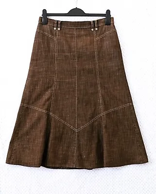 GERRY WEBER Womens A-line Midi Skirt Sz 14 Faded Brown Topstitching Western • £14.98