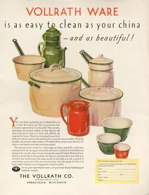 As Easy To Clean As Your China Vollrath Ware Pots Pans Bowls Ad 1930 • $9.99