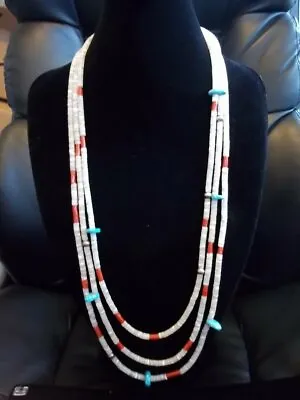 Denipah-Larance Multi Strand Turquoise Coral MOP Necklace. • $1600