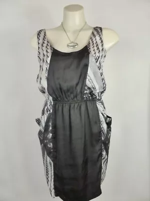 KENJI Black Floral Maxi Geo Print Large Pocket Matt Satin Dress Sz 8 REDUCED!! • $8