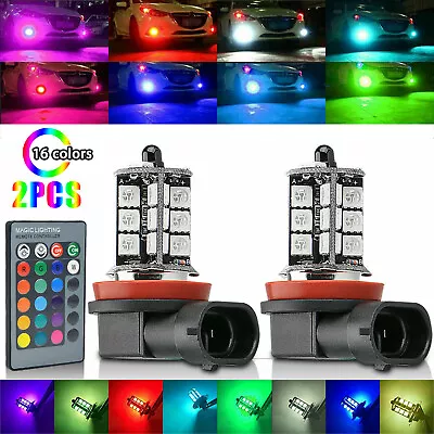 2pcs LED Fog Light Bulbs H8 H9 H11 Light 16 Color Changing RGB Remote High Power • $11.98