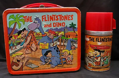 Vintage FLINTSTONES Lunchbox & Thermos - TV Cartoons (1962) C-8.0/8.5 Awesome! • $294.85