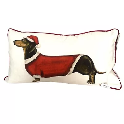 Isaac Mizrahi Christmas Holiday Santa Doxie Dachshund Dog Pillow New 14x24” • $25