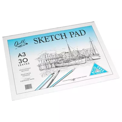 NEW Quill Premium Sketch Pad 110GSM 30 Leaf Pages A3 White • £15.88