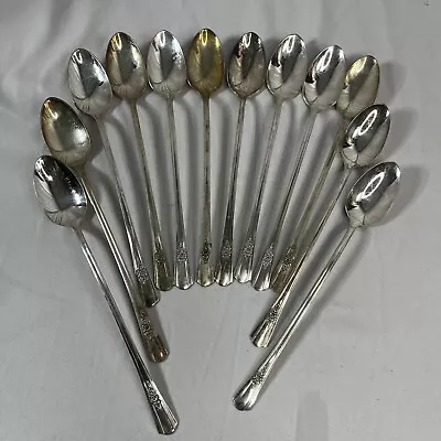 12 Vintage WM Rogers Sectional IS Silver Plate Iced Tea Ice Cream Spoons Used • $29.99